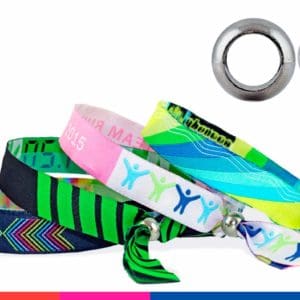 Pulseras de tela bordada con cierre de metal reutilizable o de un solo uso - Pack de 300 u.